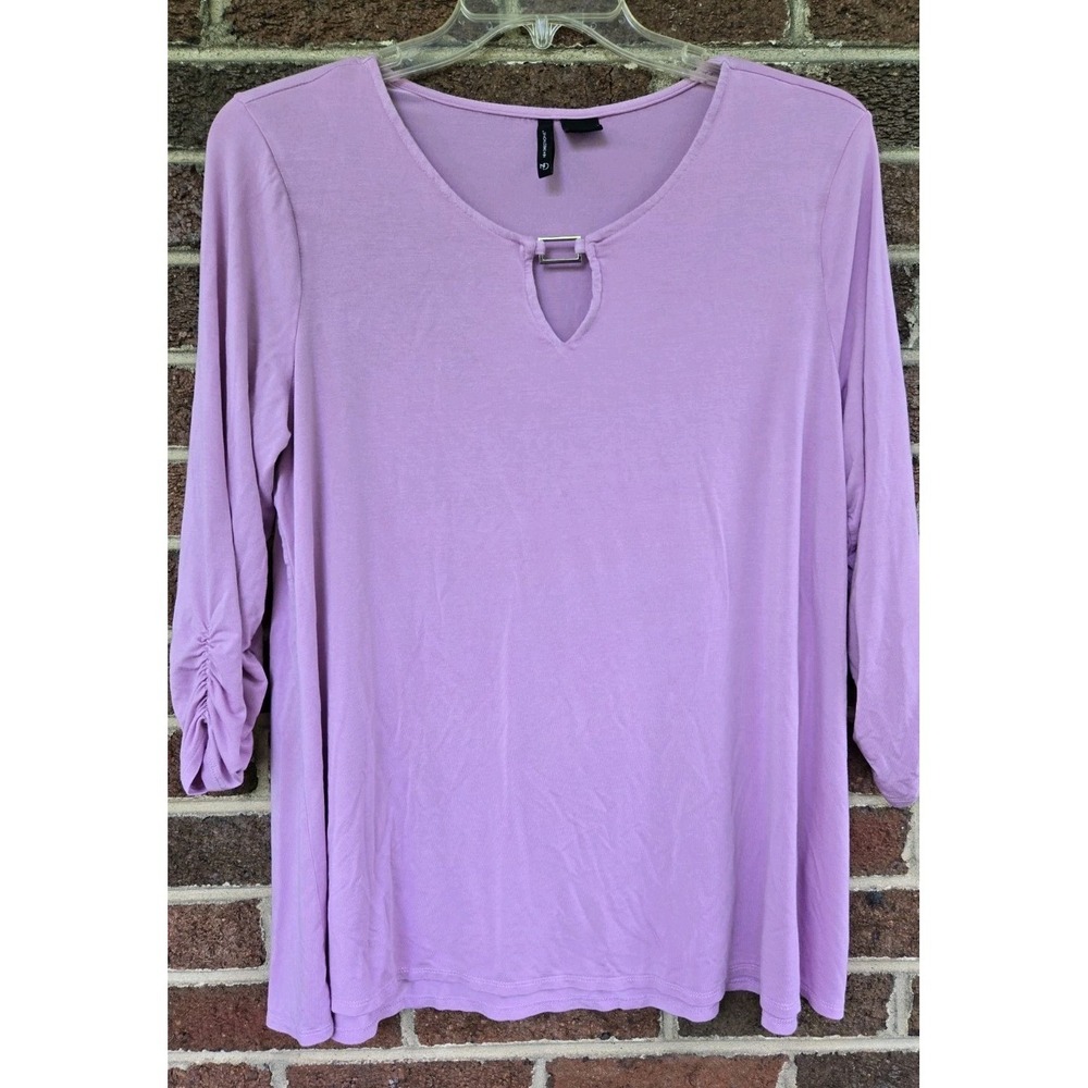 New Directions LG  Pink Lightweight Shirt Gathered 3/4 Sleeve Drapey Comfortable